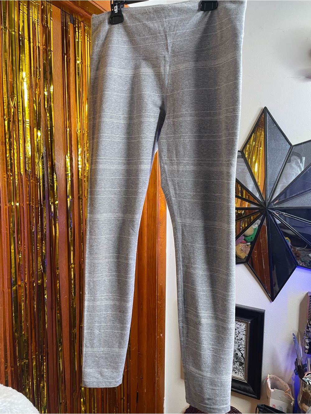 Gray and White Striped Leggings